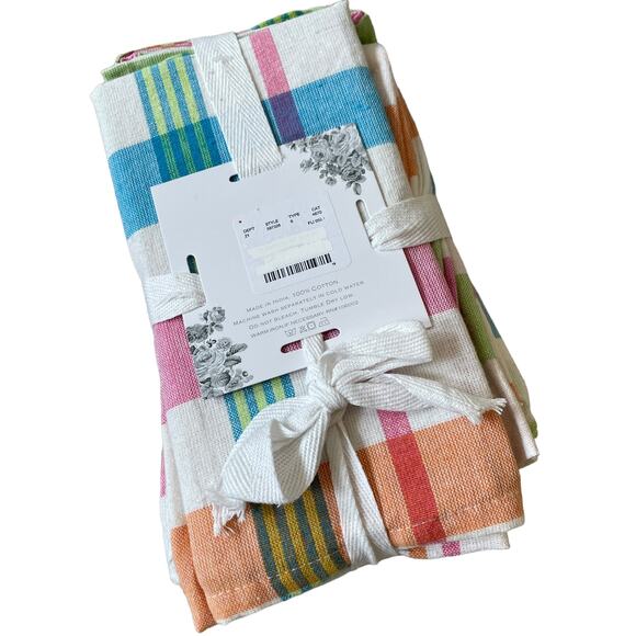 SHABBY CHIC Plaid Cotton Dinner Napkins 18x18 Set of 8 Pop of Color NEW - Picture 2 of 10